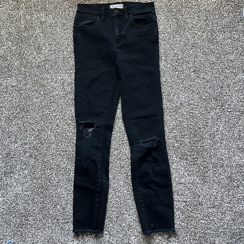 Madewell 10” High Riser‎ Skinny Jeans Dark Wash Distressed Hem and Knees Size 25 - Picture 2 of 9